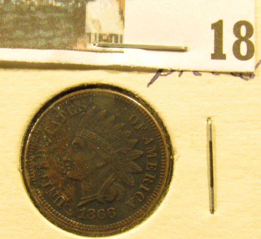 1866 Indian Head Cent, EF, pitted.