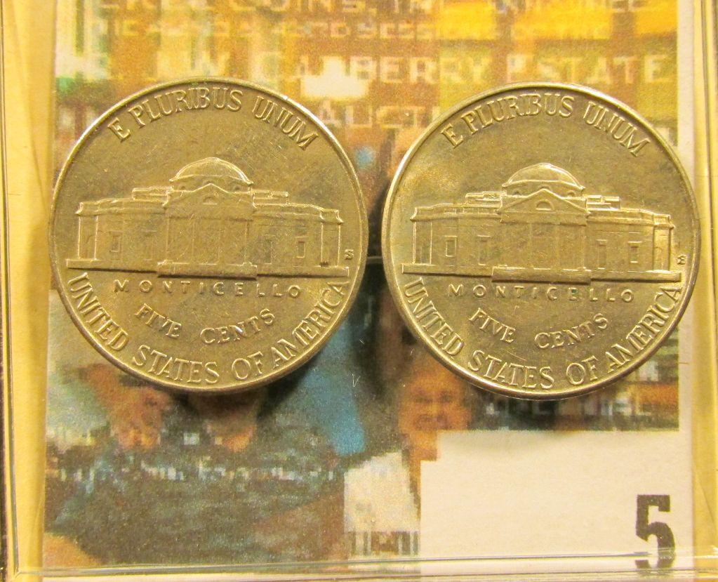 Pair of 1938 S Jefferson Nickels, both grade at least EF-AU, maybe slightly better.