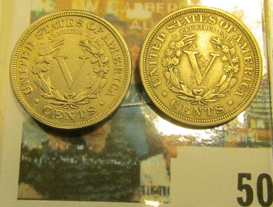1910 & 1911 Liberty Nickels, F-VF.