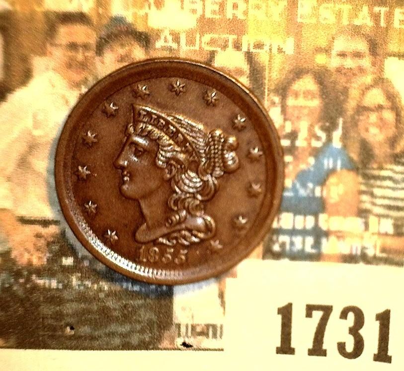 1731 _ 1855 U.S. Half Cent, graded at the time of his purchase as "MS63 BR.". Still a nice high grad