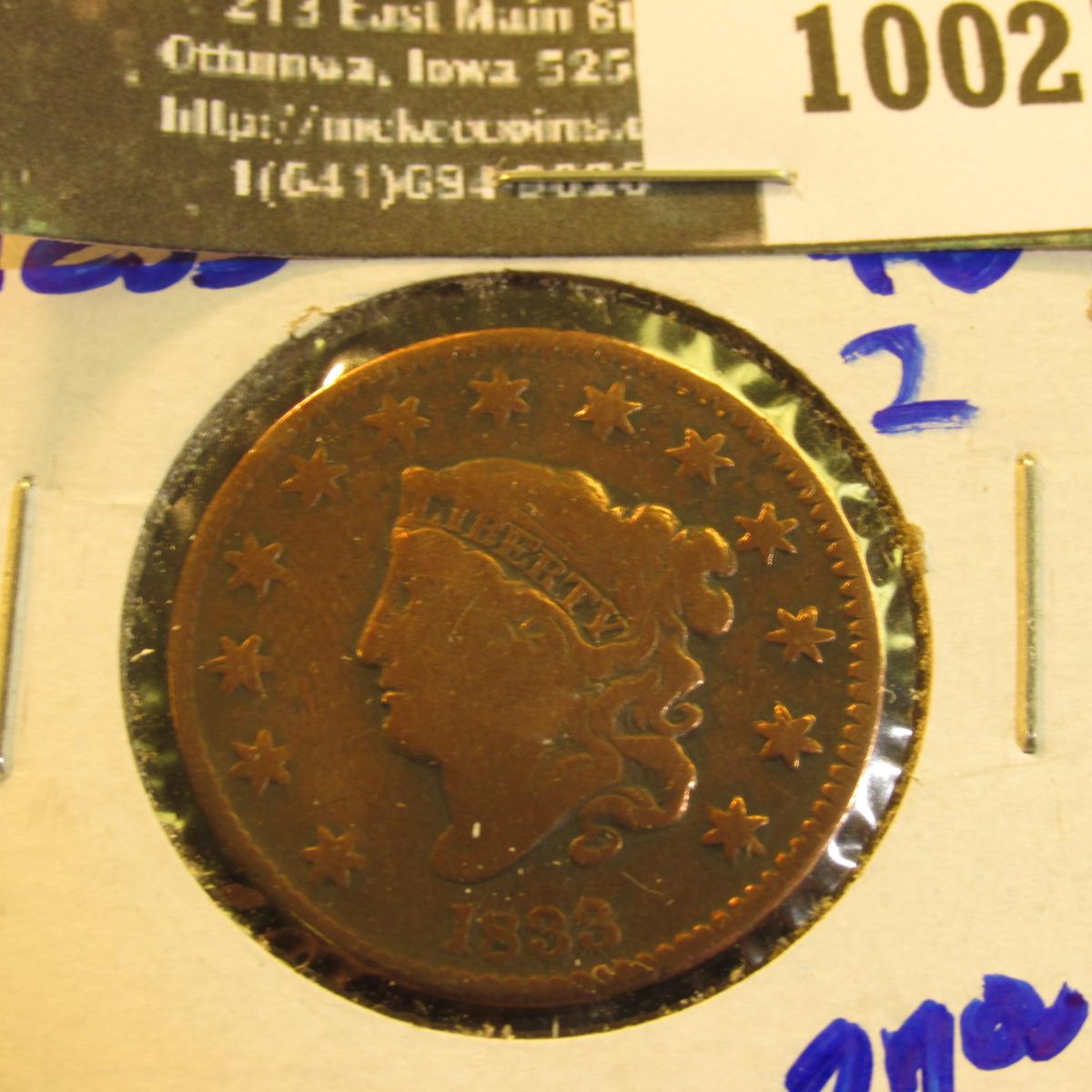 1002 . 1833 Large Cent