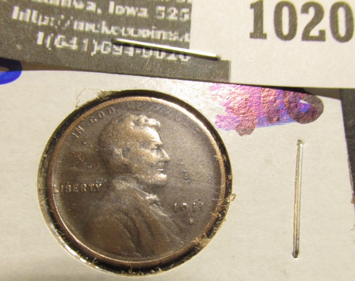 1020 . 1911-S Semi Key date Wheat Cent