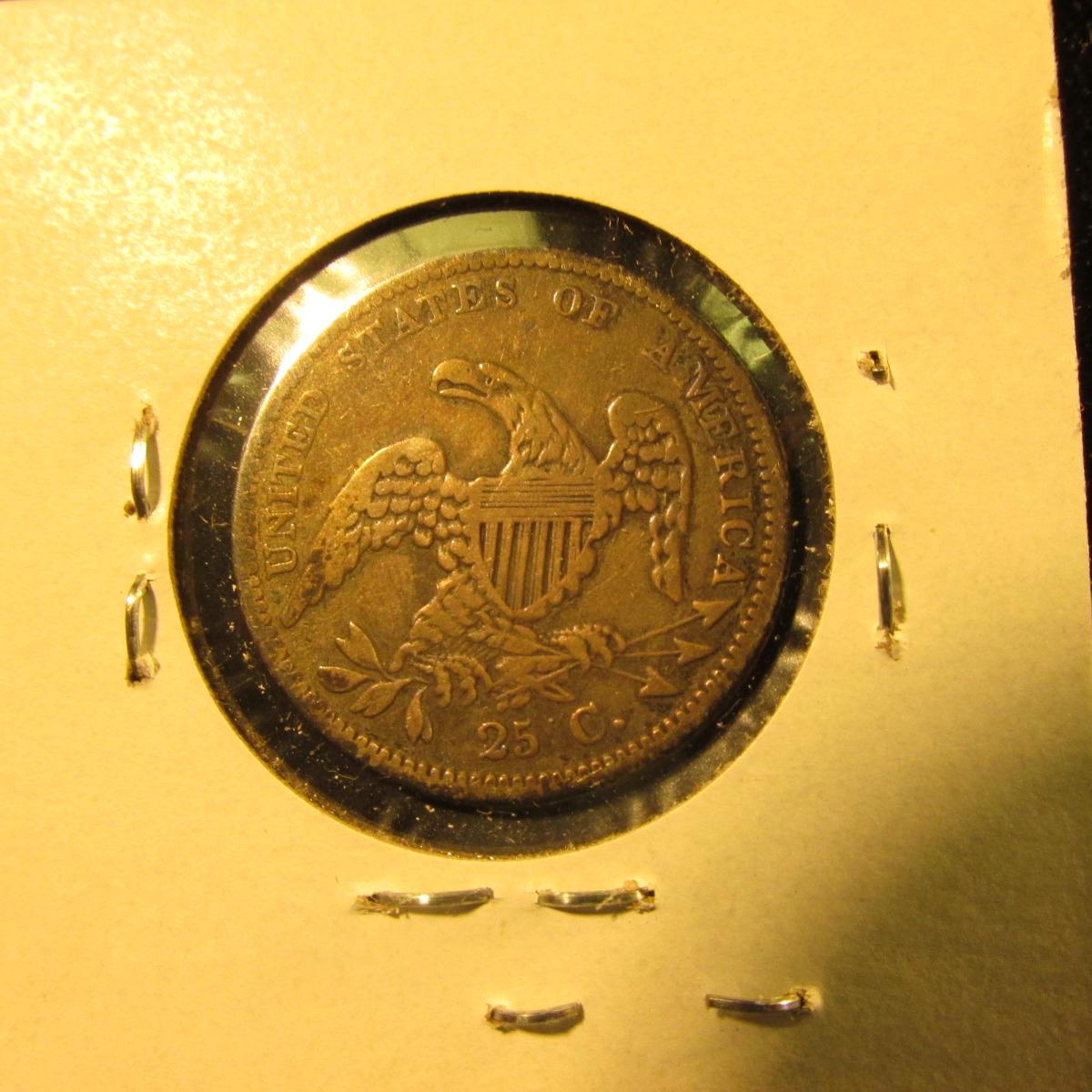1834 Small size Capped Bust Quarter, VG, obverse scratches.