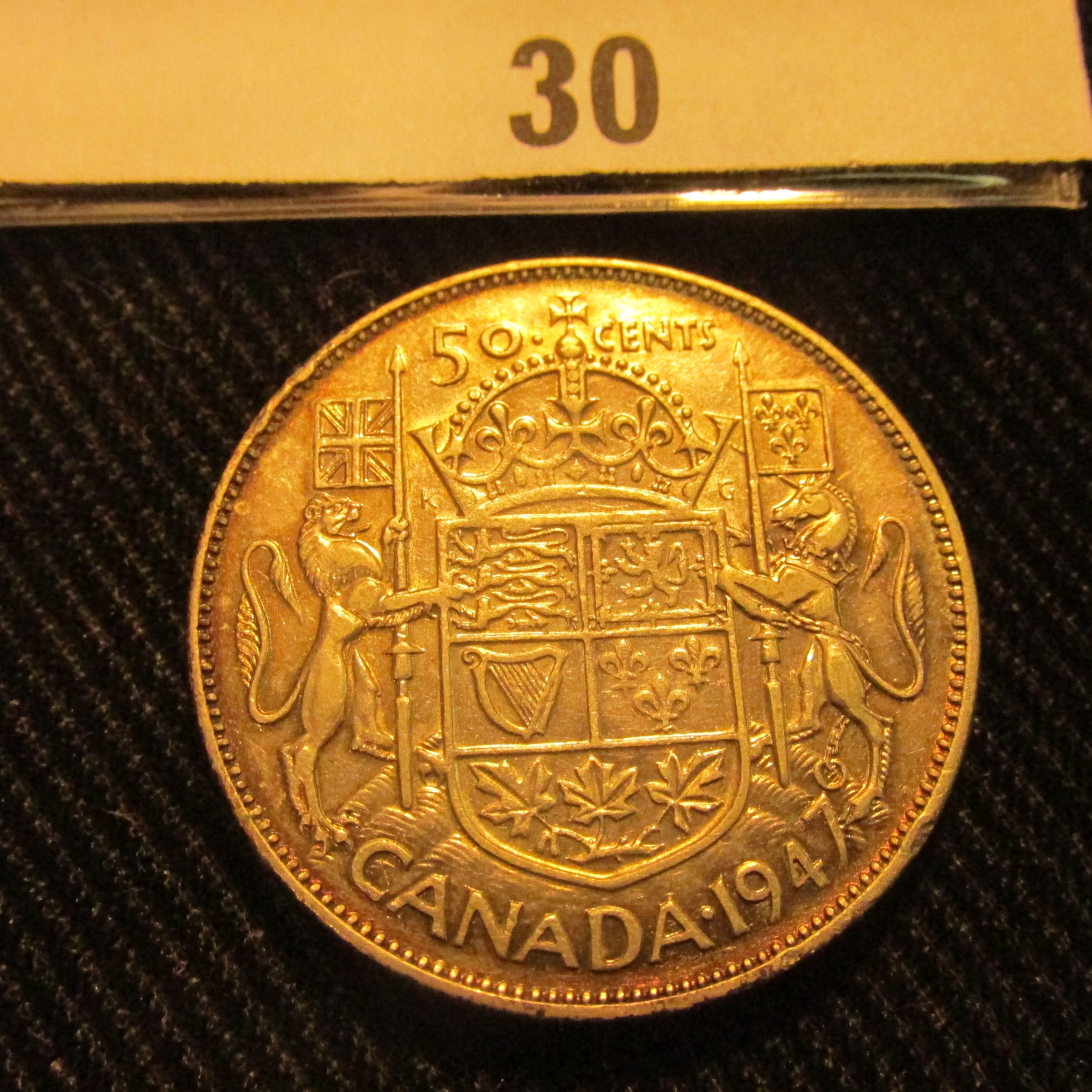 1947 7L Canada Silver Half Dollar, EF with nice toning.