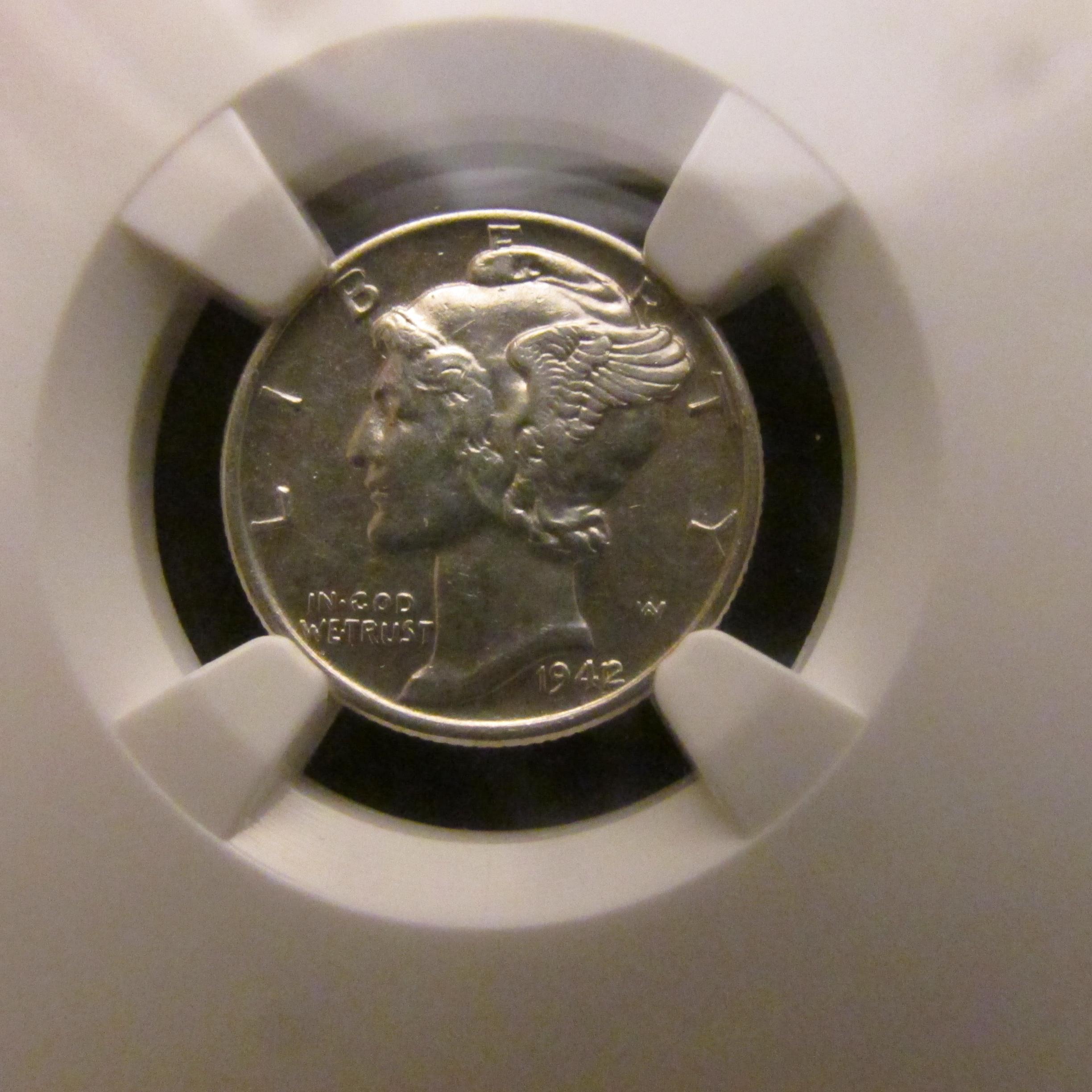 1942/41 U.S. Mercury Dime NGC slabbed "1942/41 10C AU Details Improperly Cleaned"