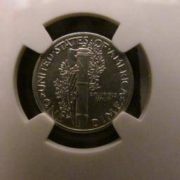 1942/41 U.S. Mercury Dime NGC slabbed "1942/41 10C AU Details Improperly Cleaned"