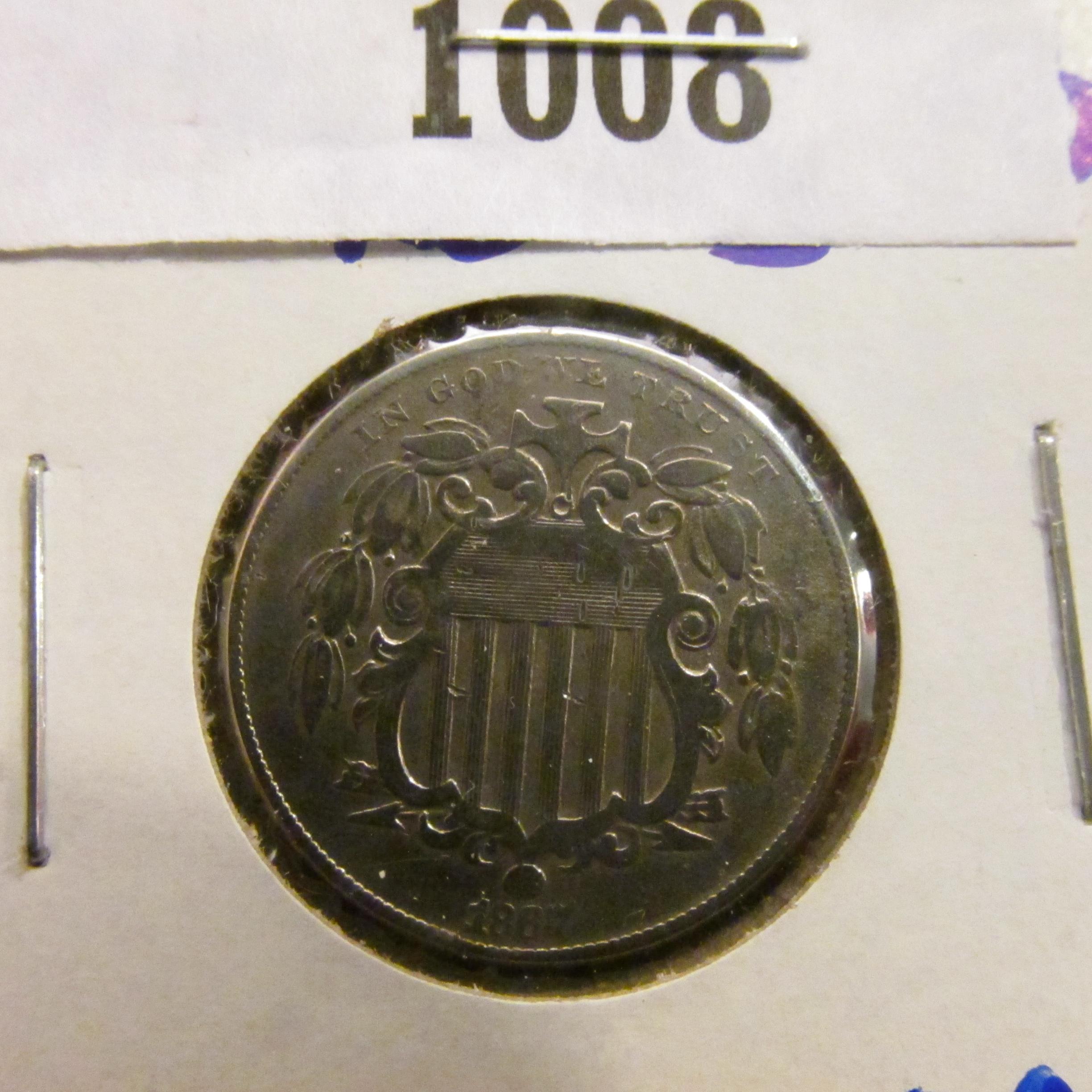 1867 No Rays Shield Nickel