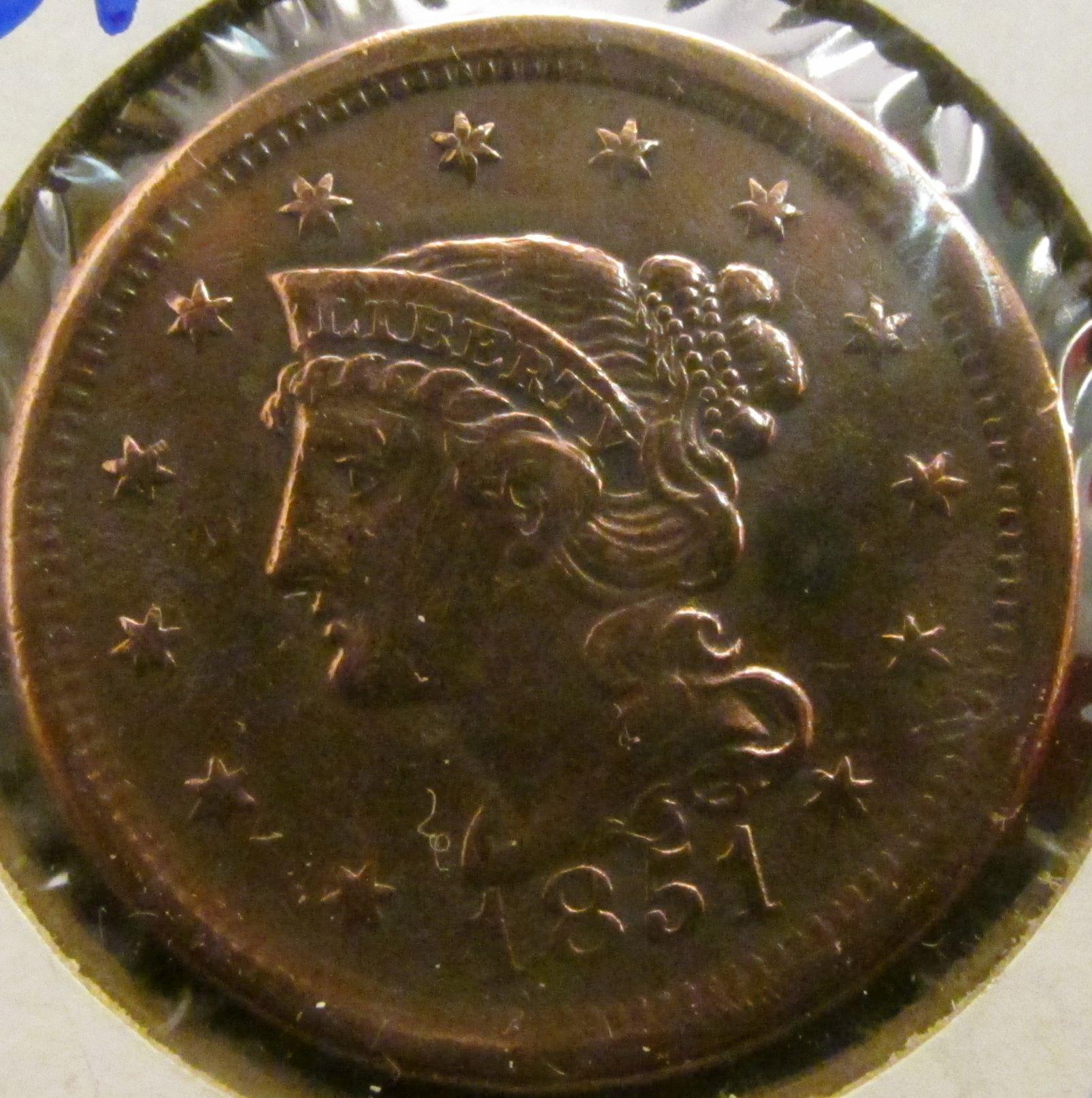 1851 Braided Hair Large Cent