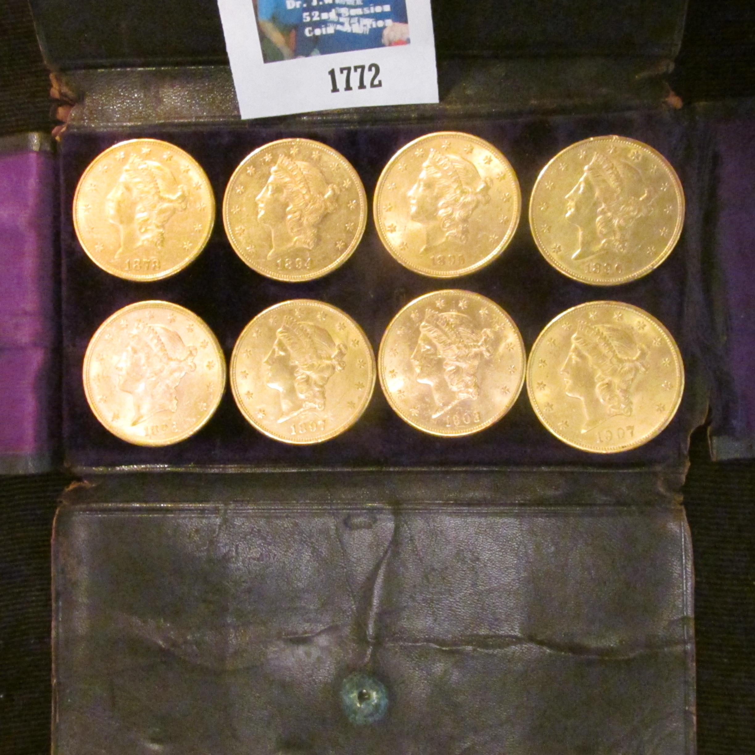 Original Leather Coin Wallet made to accommodate eight $20 Gold Pieces. Includes 1878 S, 1894 S, 189