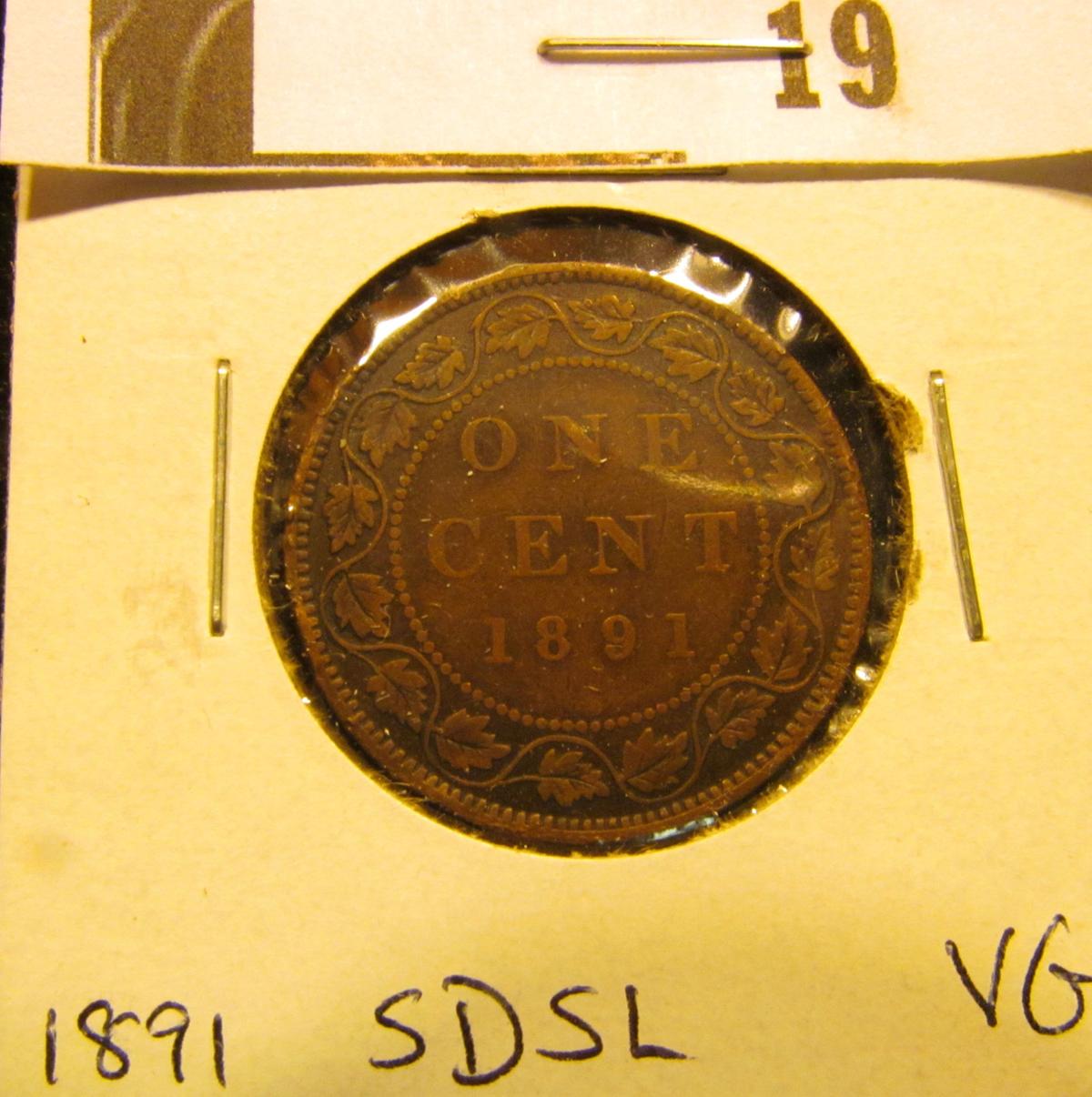 1891 Canada Large Cent, small date, small leaves, VG.