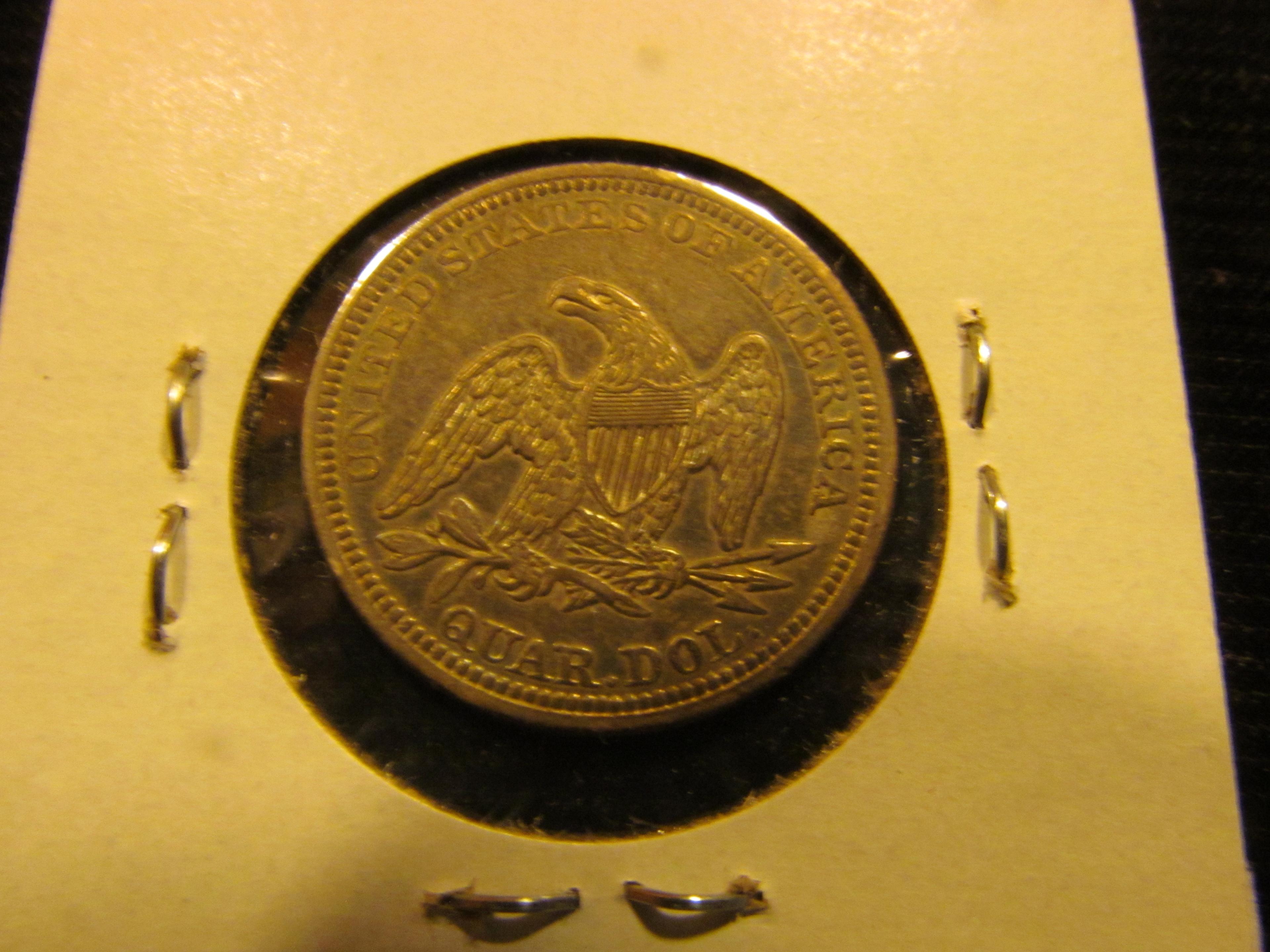 1858 P U. S. Seated Liberty quarter, Choice AU.