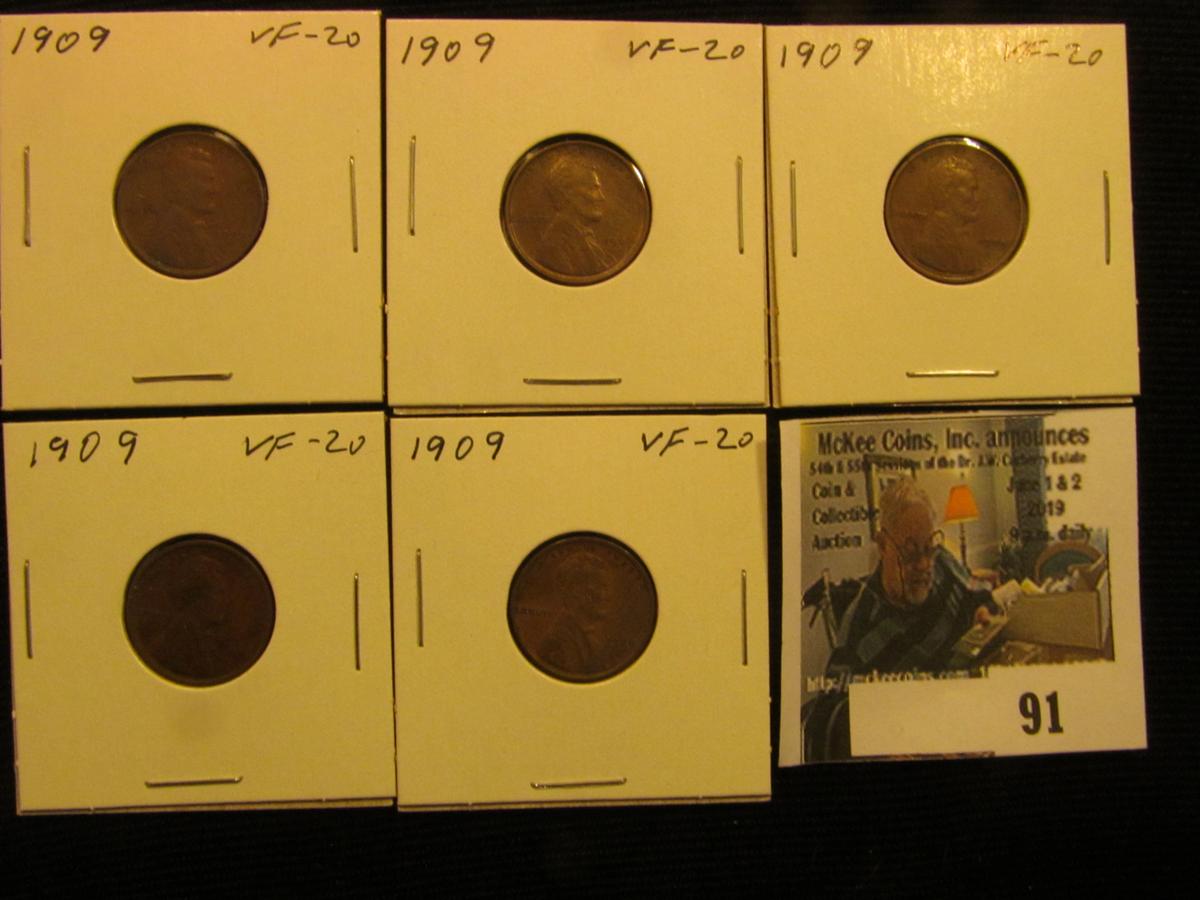 (5) 1909 P Lincoln Cents, all VF or better.