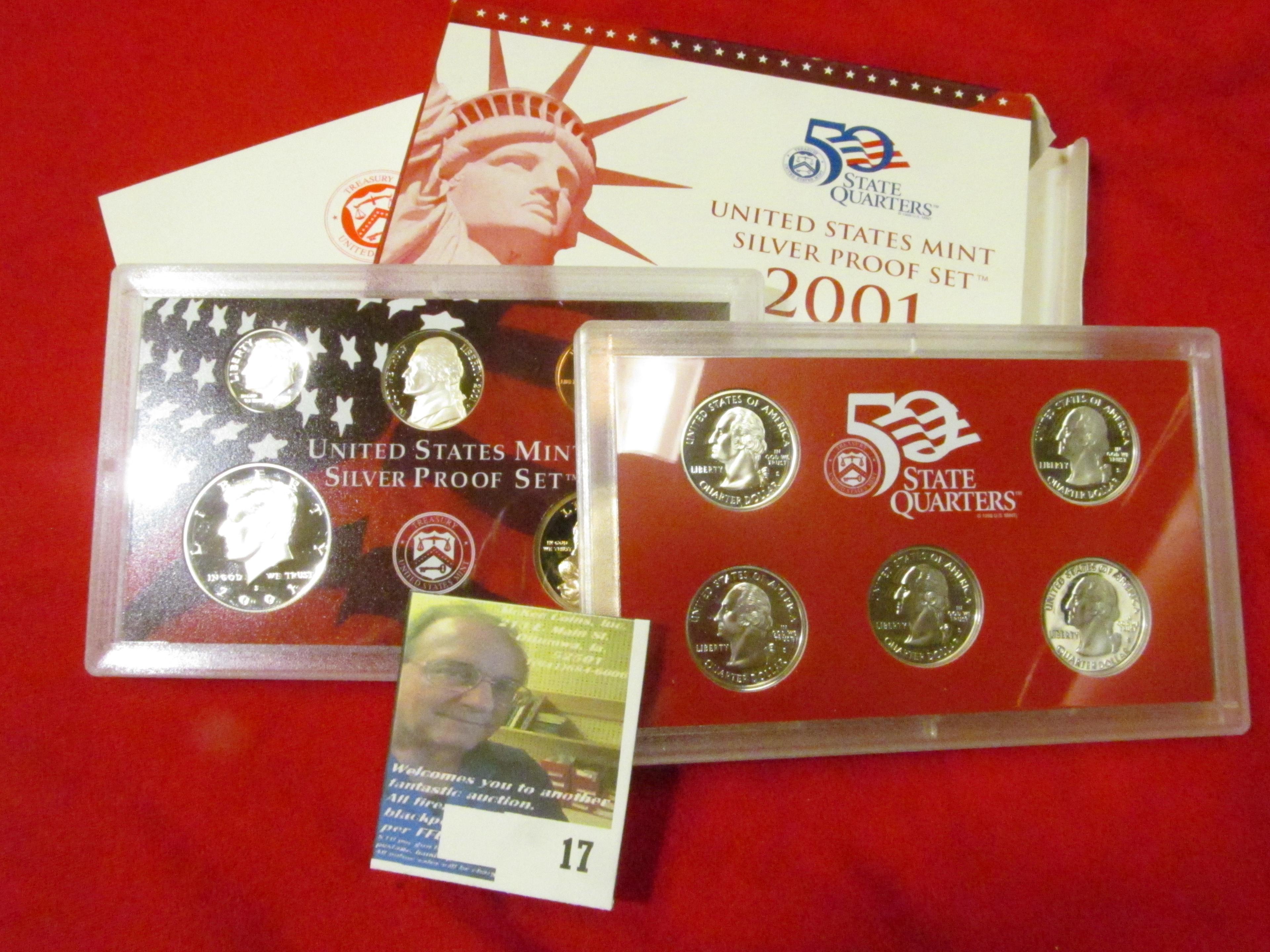 2001 S U.S. Silver Proof Set. 10 pc. In original government issued box and case.