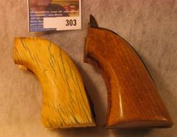 Pair of Bone and Wood Grips for an unknown Revolver.