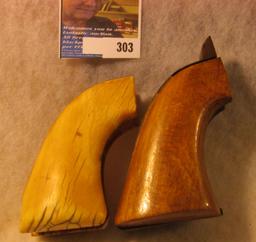 Pair of Bone and Wood Grips for an unknown Revolver.