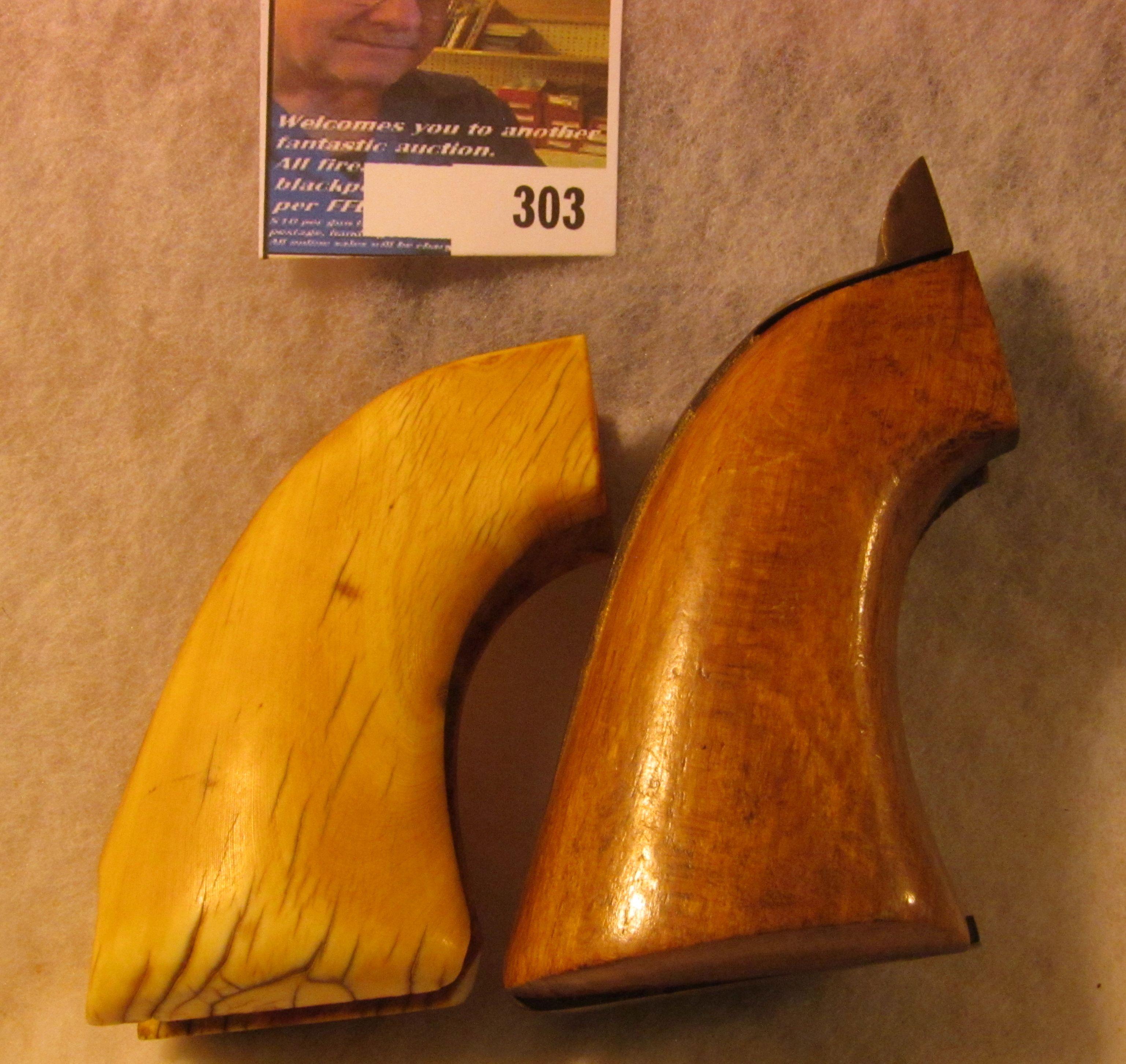 Pair of Bone and Wood Grips for an unknown Revolver.