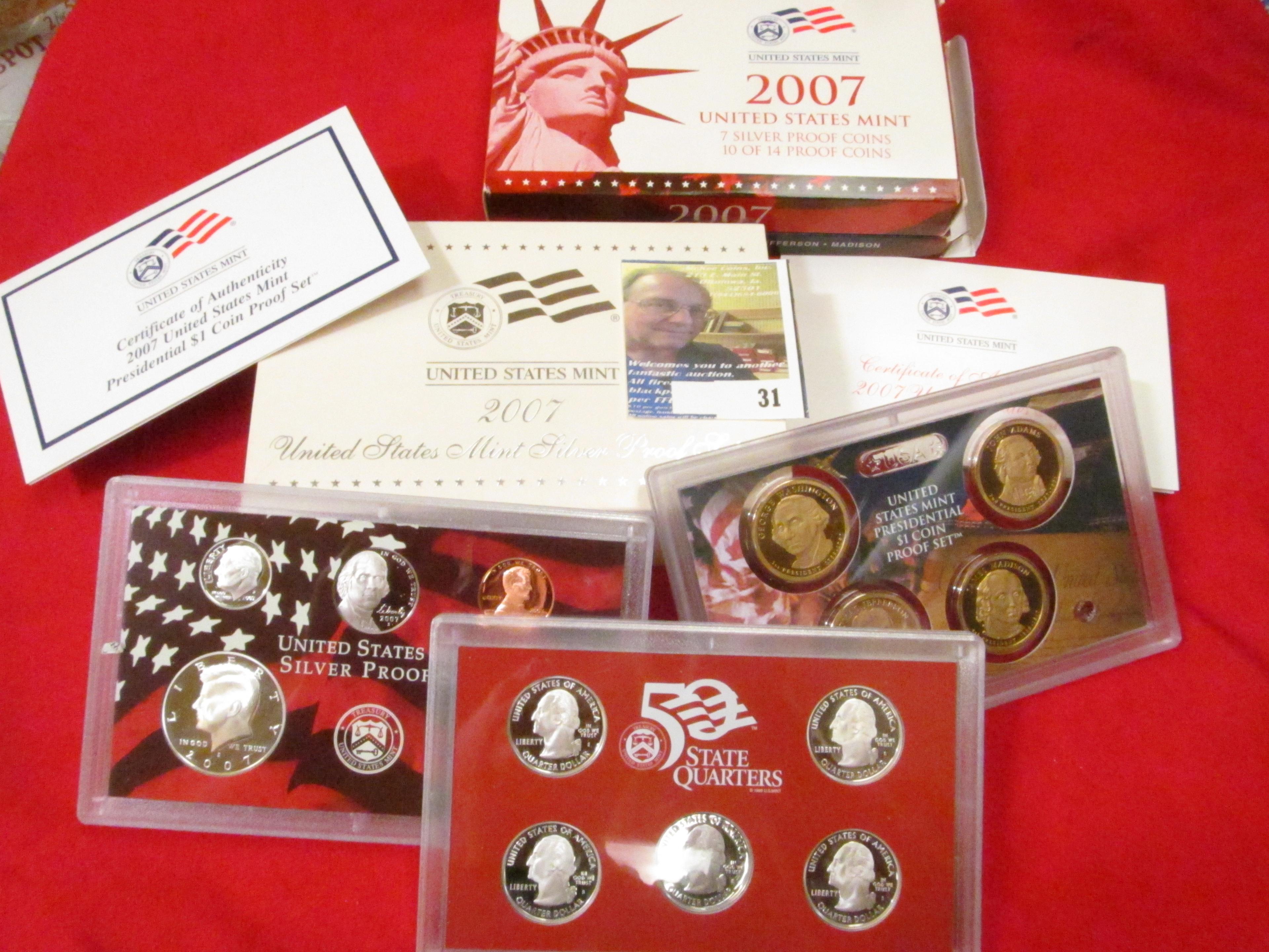 2007 S U.S. Silver Proof Set. 14 pc. In original box and holder as issued.