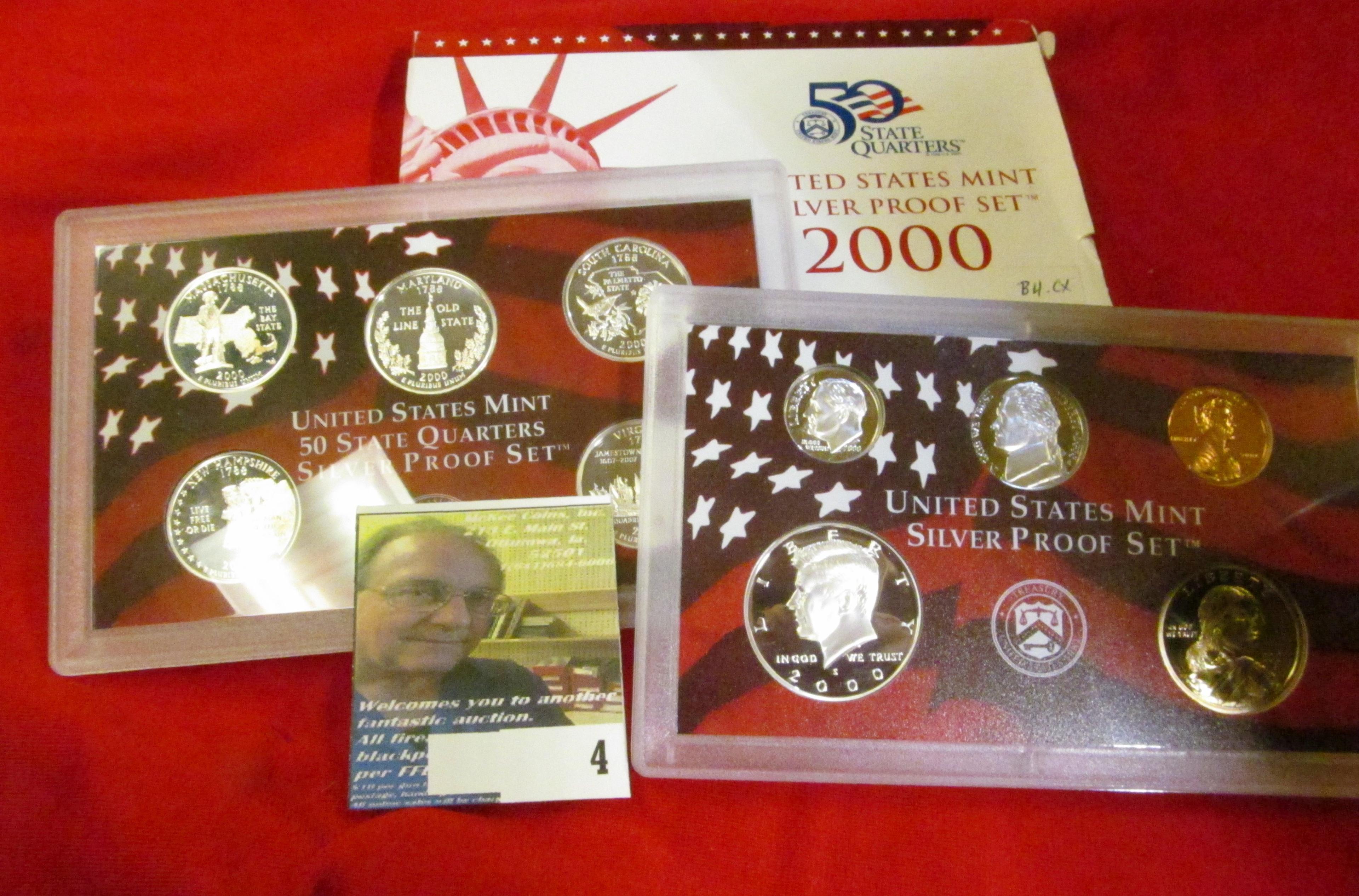 2000 S U.S. Silver Proof Set. 10 pc. In original government issued box and case.
