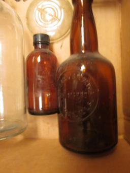 Wide Mouth Gallon Mason Jar and various old Medicine Bottles. Needs to be picked up, no shipping.