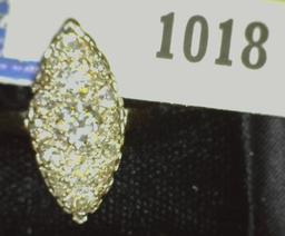 Ladies Size 7 Marquis shaped Diamond Ring with 19 Mine Cut Diamonds with graduated sizes up to appro