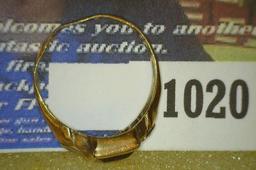 10K Yellow Gold Ring with Red Set and a pair of very small Diamonds. Needs straightened. Size 3-4. W