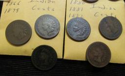 1865, 1866, 1879, 1880, 1881, 1882, 1896, 1897, 1898, 1899, 1900, & 1901 Indian Head Cents.