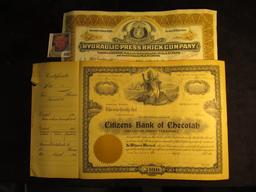 Number 77 Stock Certificate "Citizens Bank of Checotah Checotah, Indian Territory" 190_ era; & 1944