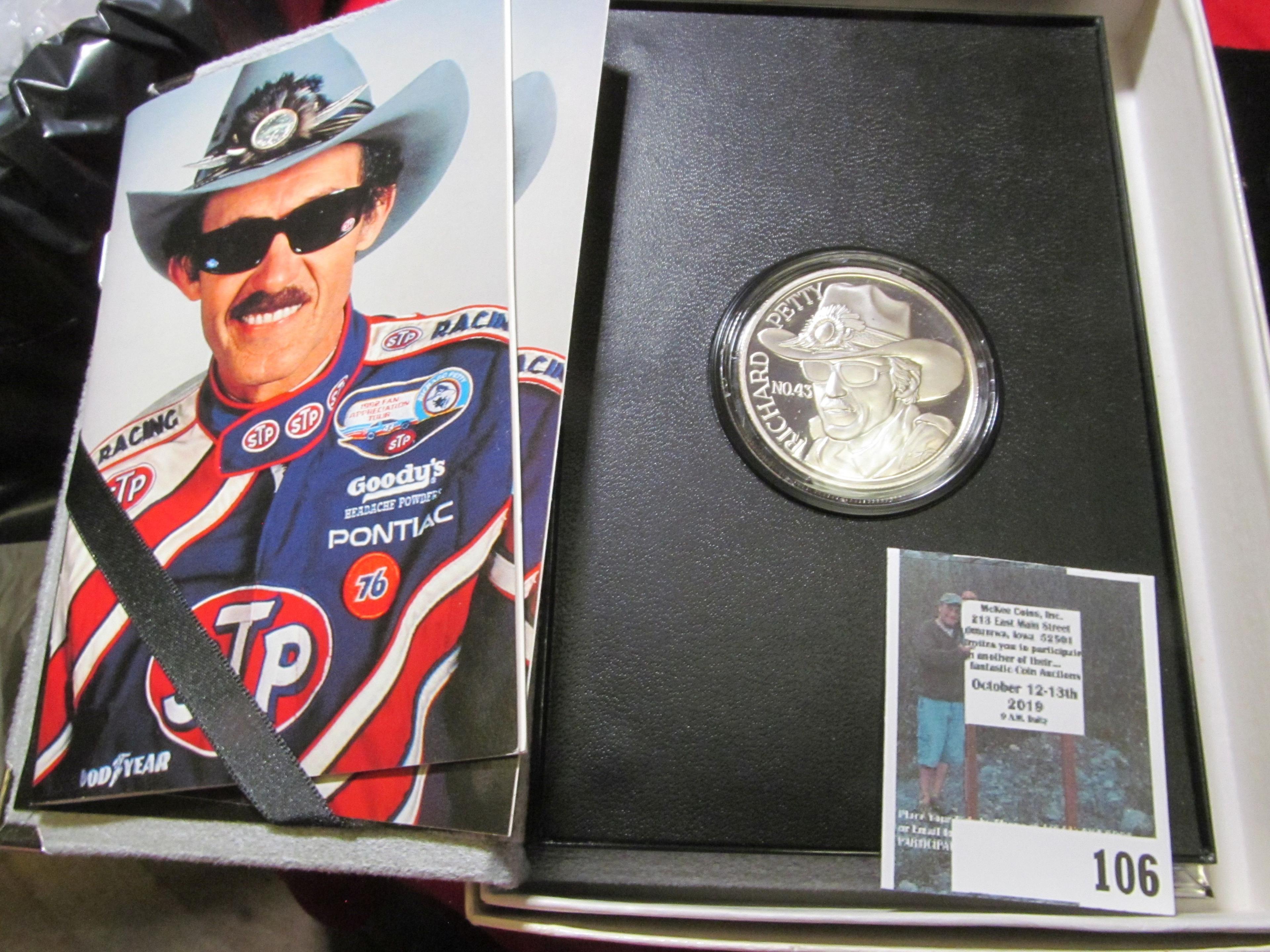 1992 fan appreciation tour Richard Petty 1 troy ounce .999 fine silver round in box with paperwork #