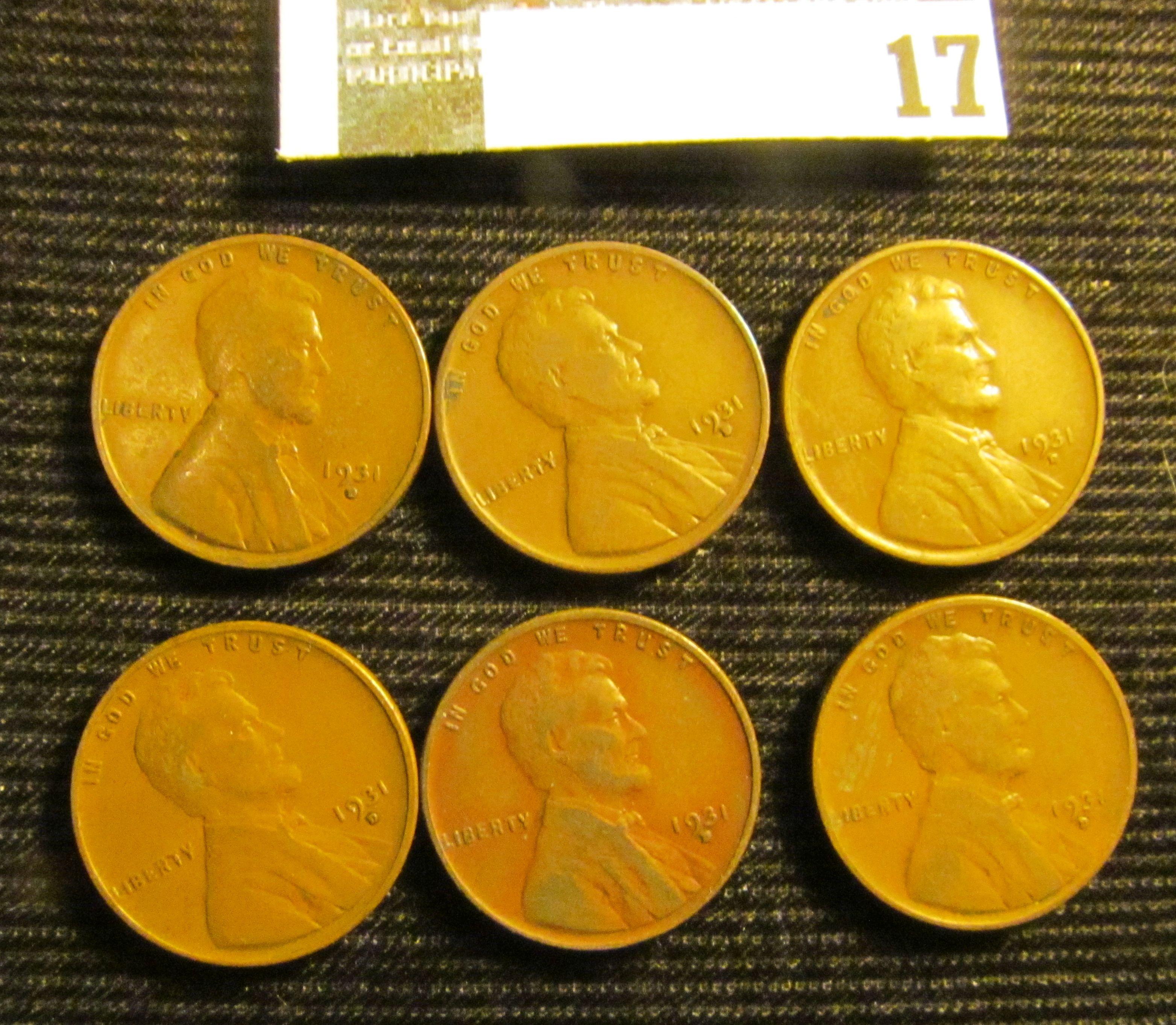 (6) 1931 D Lincoln Cents, VG-Fine.