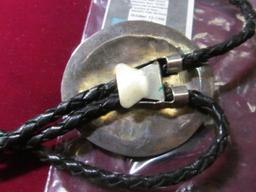 Silver & Turquoise bolo tie, NICE, HEAVY, 52 grams, marked STERLING, signed D. MARTINEZ