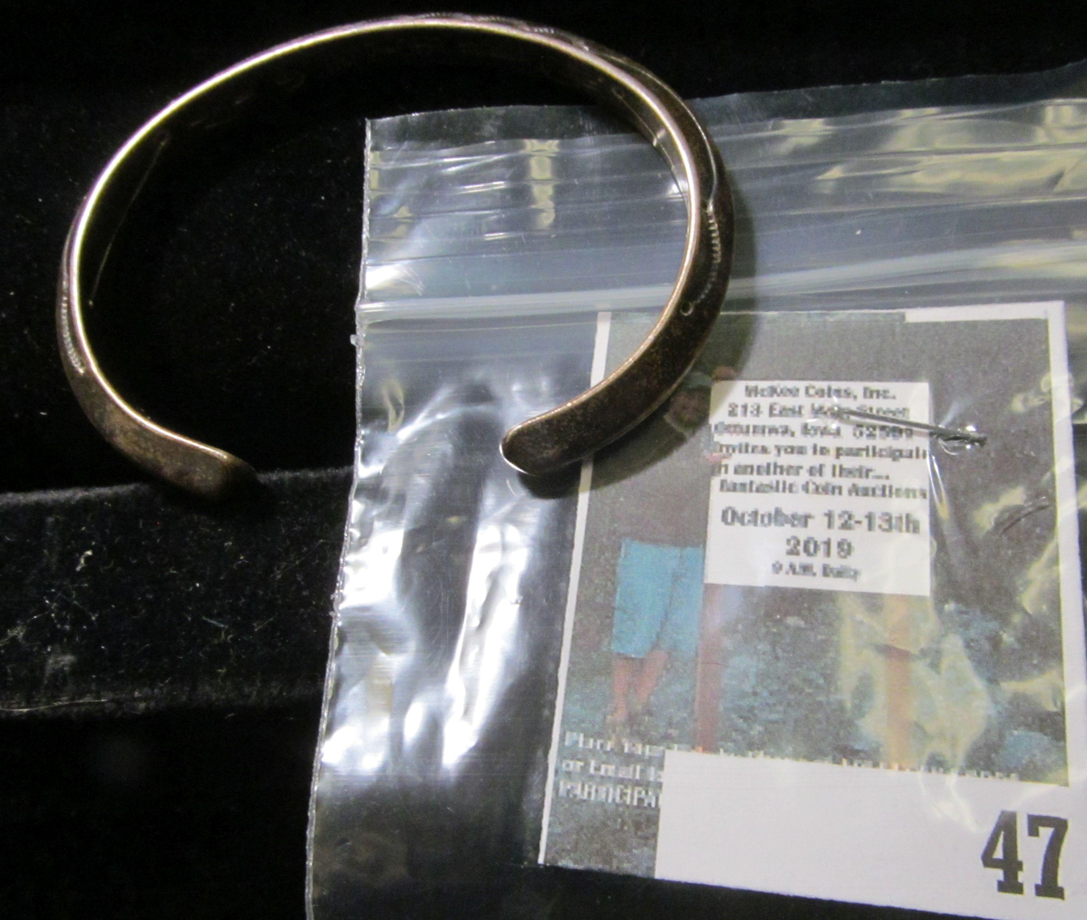 Sterling cuff style Native American Reservation bracelet, inside edge is signed 5.5 STERLING LAG-ZUN