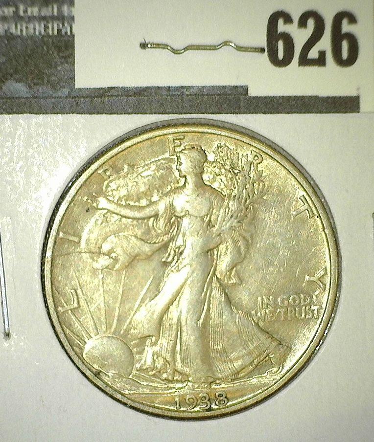 1938-D Walking Liberty Half Dollar, XF, key date, low mintage, value $160"