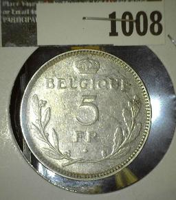 1937 Belgium Five Francs.