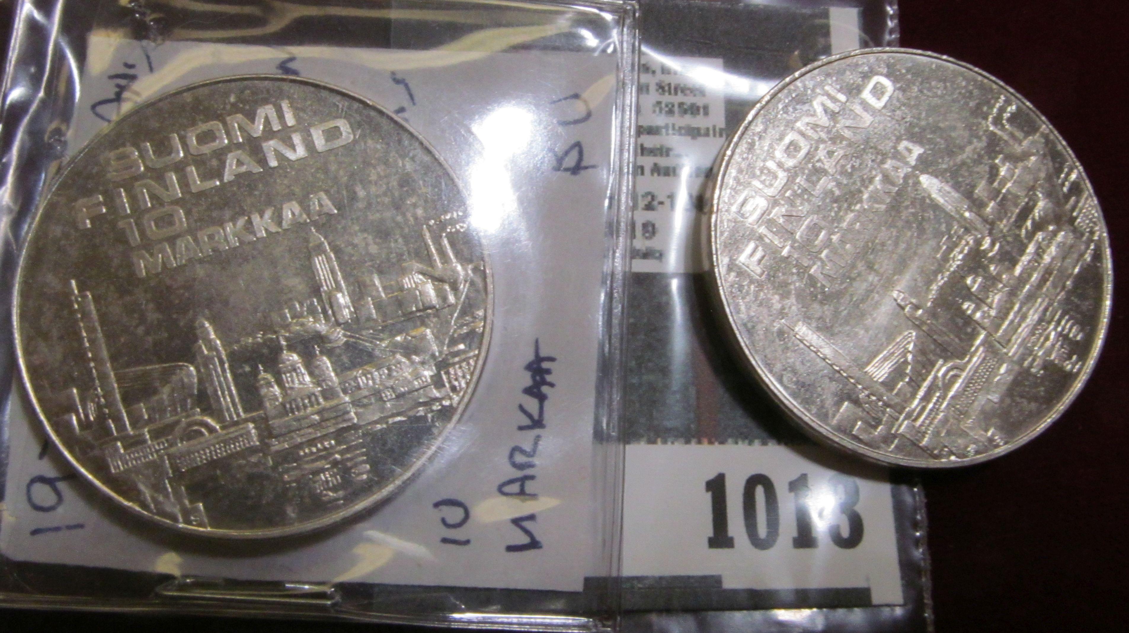 (2) 1971 Finland Silver 10 Markaa coins.