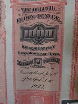 1887 $1000 First Mortgage Bond United States of America "The Duluth, Huron, and Denver Railroad Comp