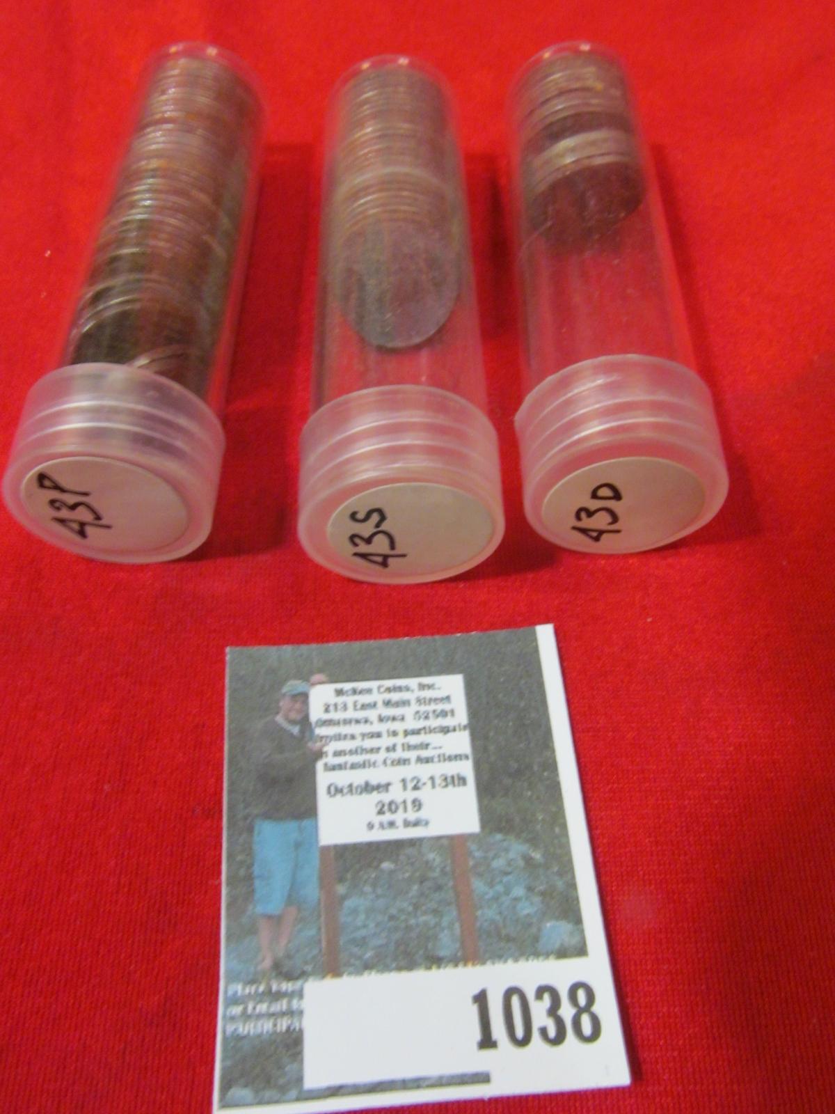 (3) Partial Rolls of 1943 P, D, & S U.S. World War II Steel Cents in plastic tubes.