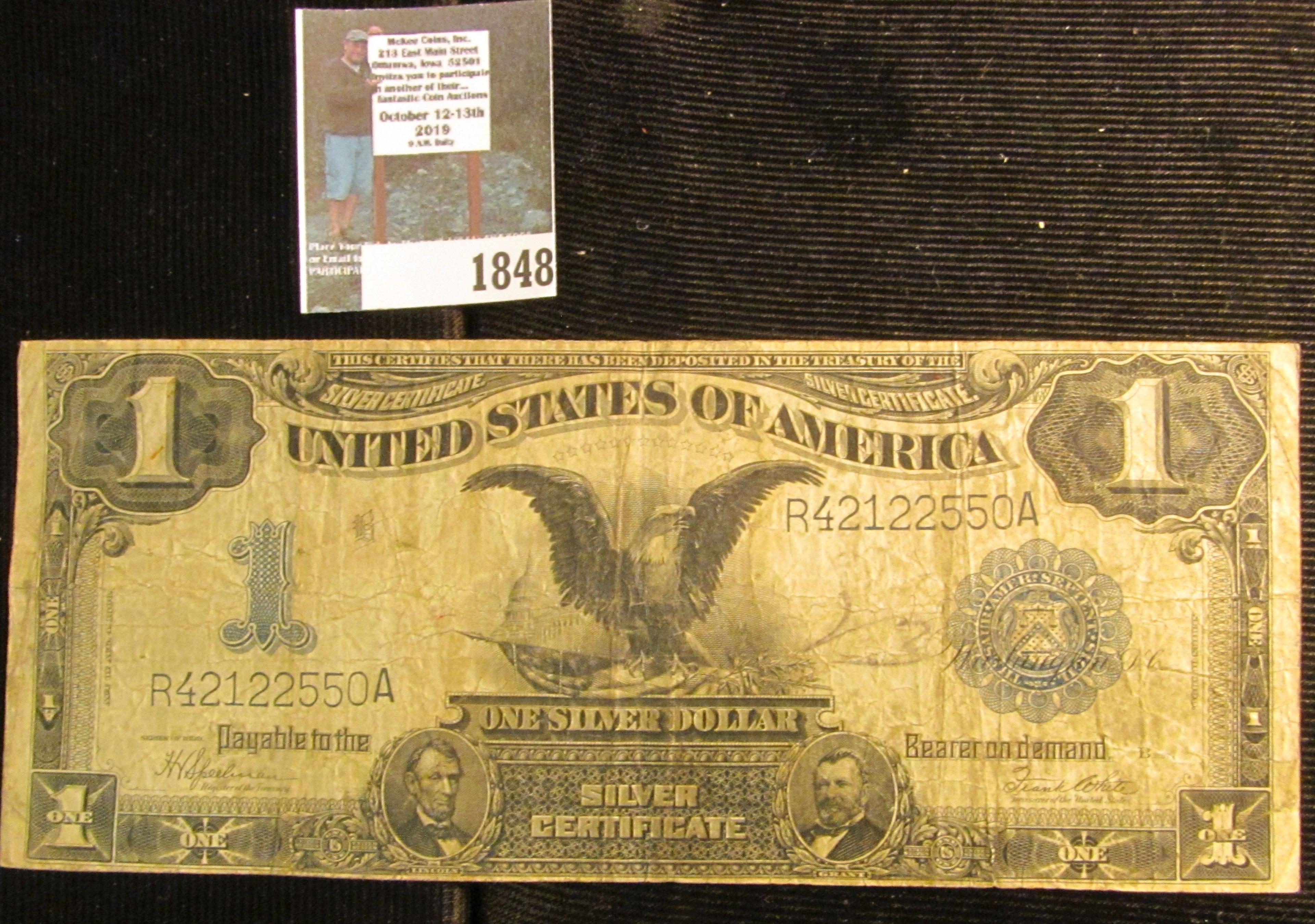 One Dollar Series 1899 One Dollar Silver Certificate "Black Eagle", signed by Speelman and White. Ac