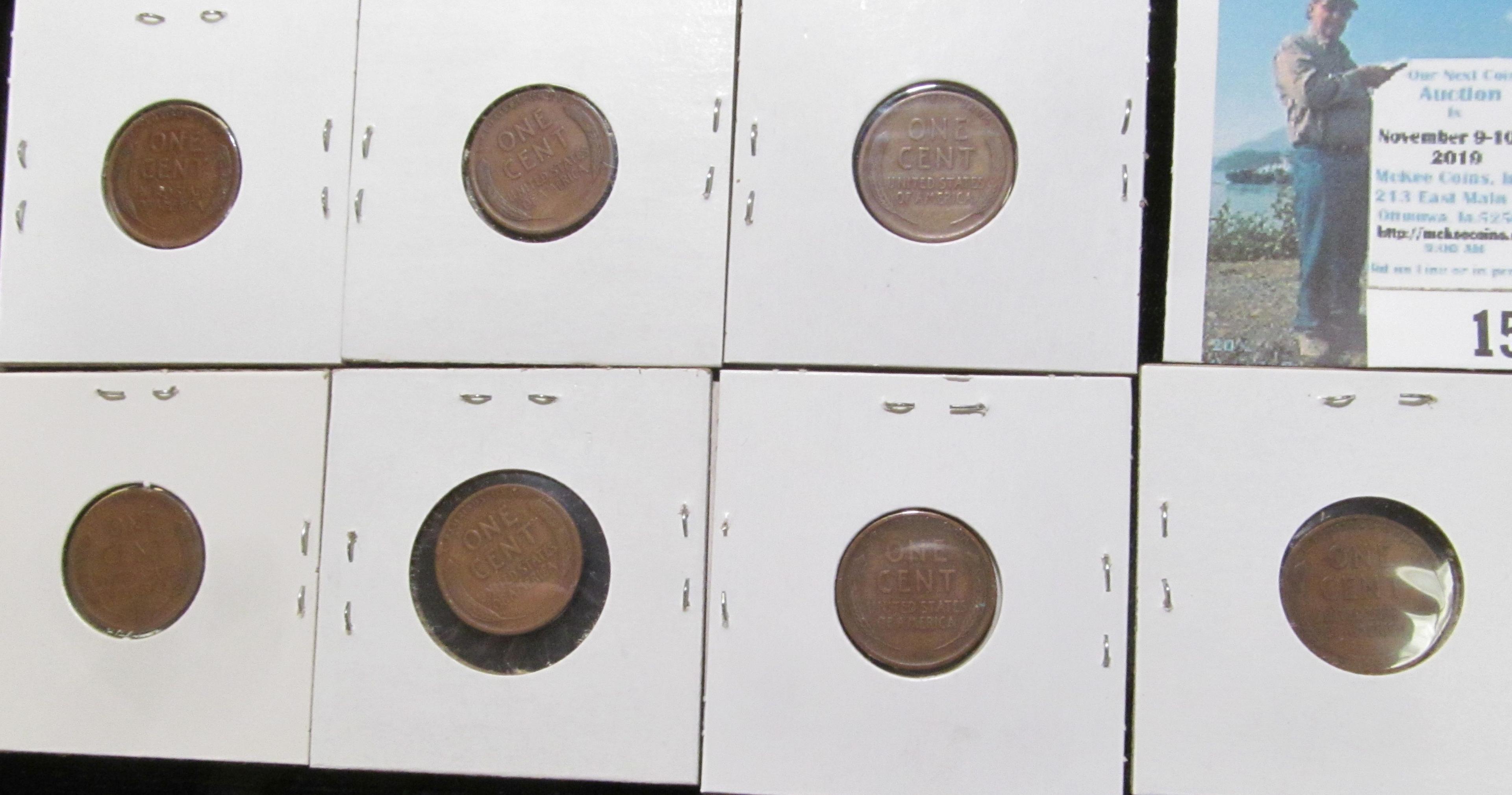 1910 S, 11 S, 12 S, 13 D, S, 14 S, & 15 P Key date Lincoln Cents, all grading Fine.