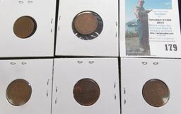 1913 S, 14 S, 15 S, 24 D, & 26 S Lincoln Cents, all grading VG-Fine.