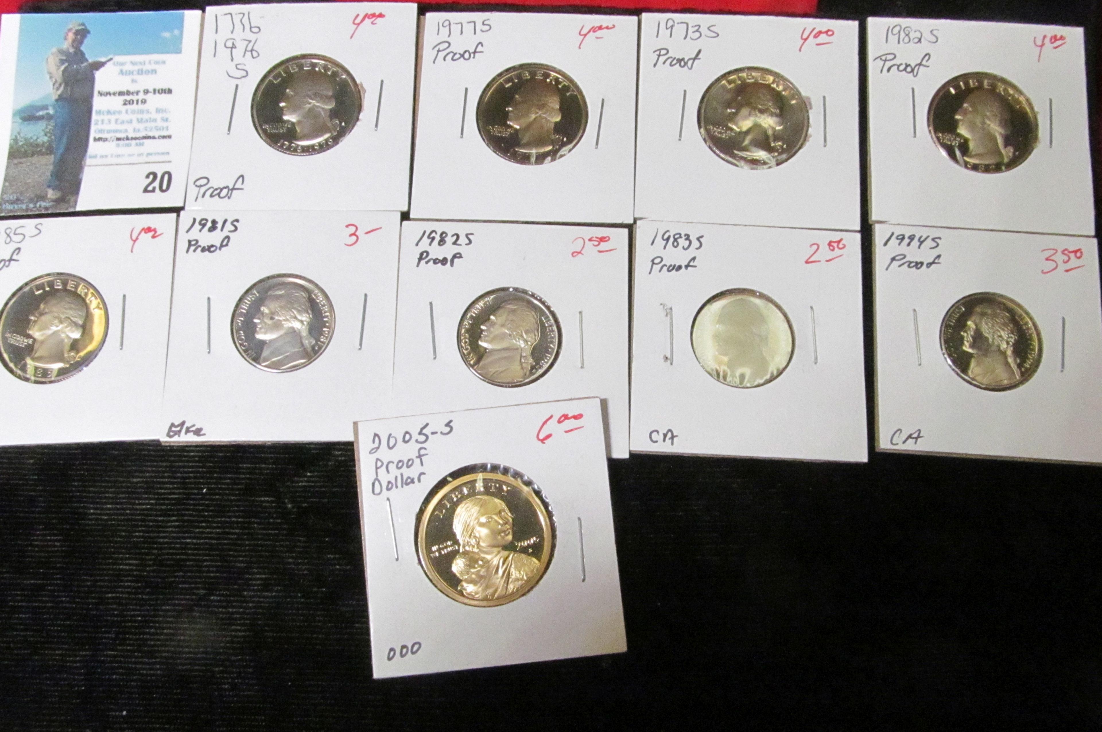 (10) different U.S. Proof Singles from Nickels to Dollars.