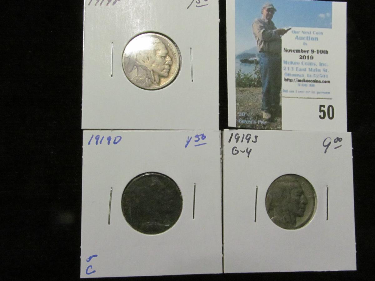 1919 P, D, & S Buffalo Nickels. Scarce.