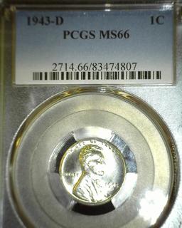 1943 D World War Two Steel Cent slabbed "PCGS MS66".