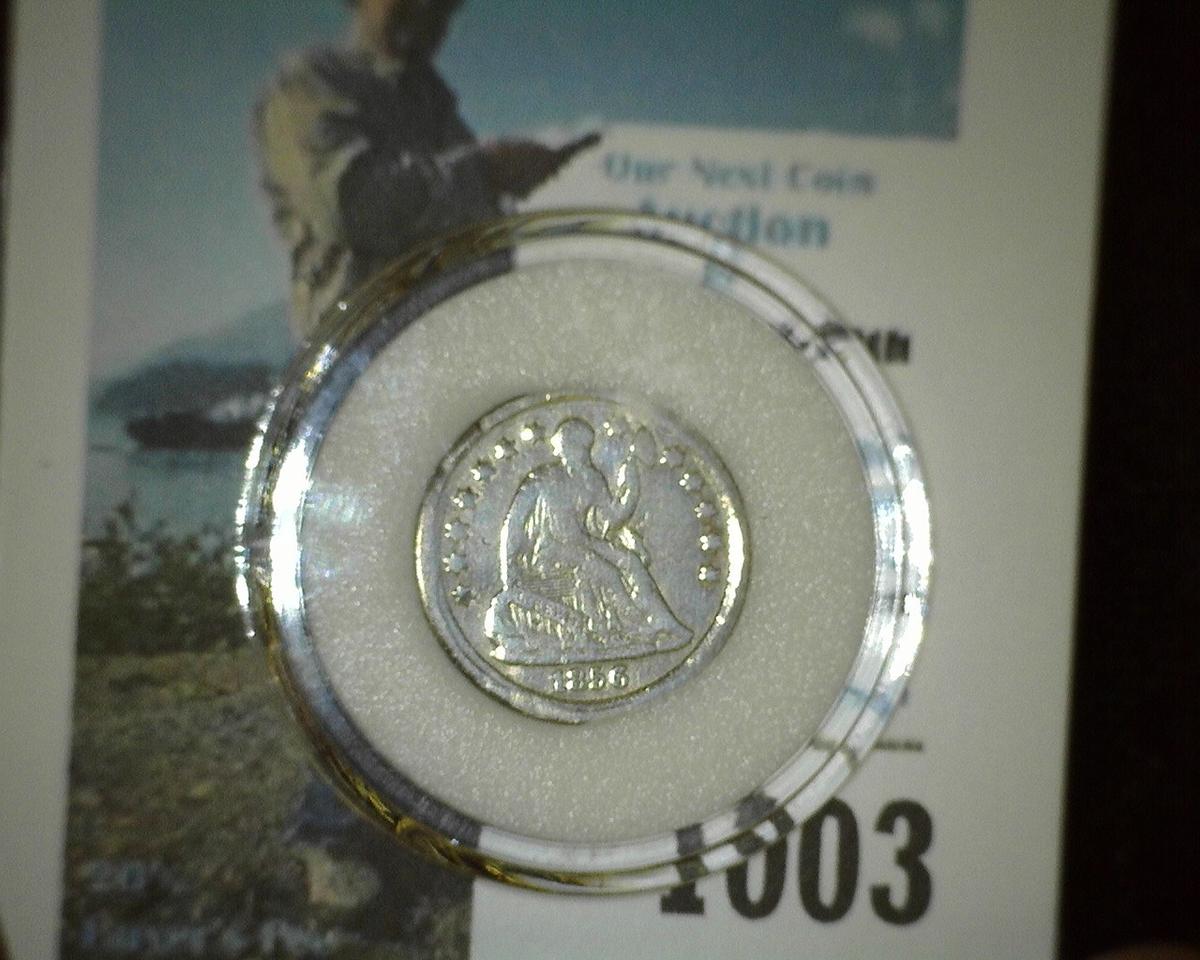 1856 U.S. Seated Liberty Half Dime mounted in an airtight holder.