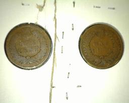 1873 & 1875 Indian Head Cents, both Good++.