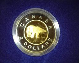 1996 Canada Two Dollar Proof Polar Bear Dollar in original case as issued.