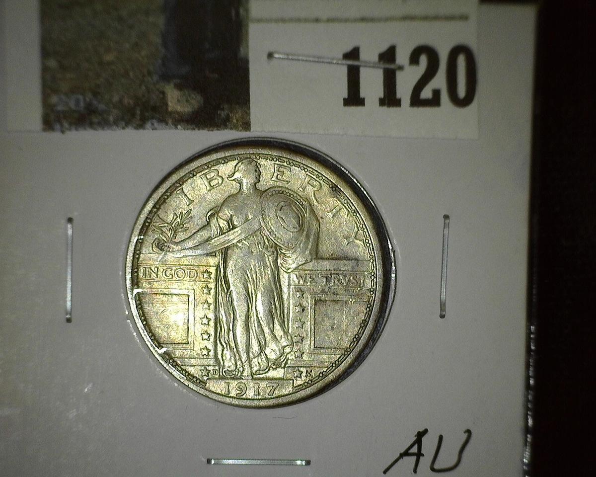 1917 D Type One (Bare Breast) Standing Liberty Quarter, lots of flash and a very scarce date.