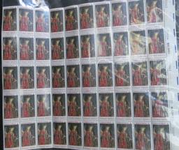 50-Stamp Mint Sheet of Six Cent Christmas Stamps. Van Eyck National Gallery of Art.