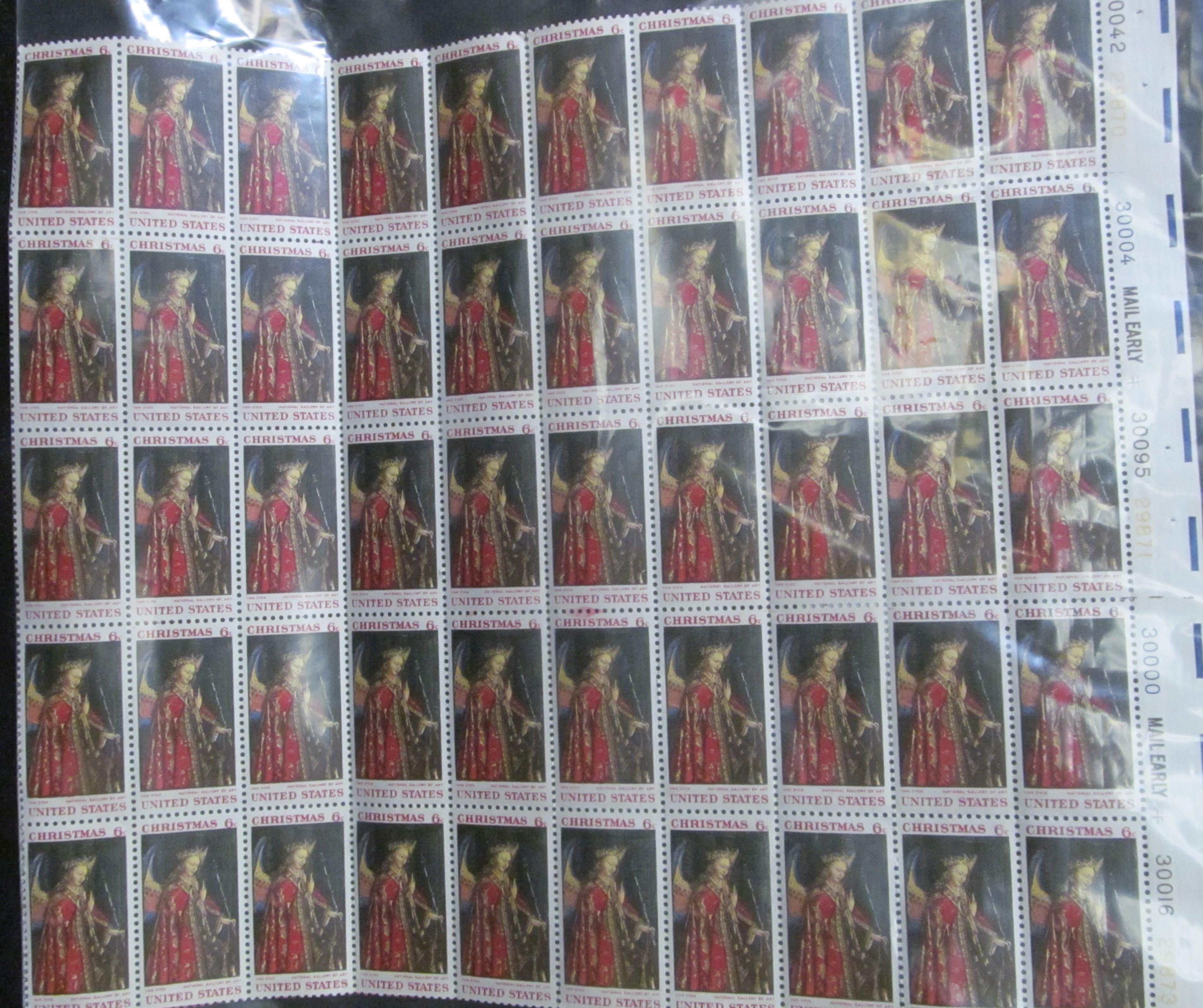 50-Stamp Mint Sheet of Six Cent Christmas Stamps. Van Eyck National Gallery of Art.