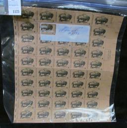 50-Stamp Mint Sheet of Six Cent Wildlife Conservation "Bison" Stamps.