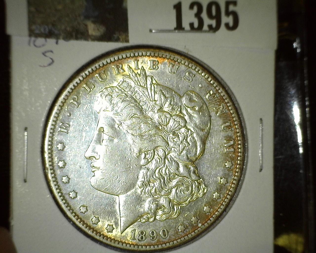 1890 S Morgan Silver Dollar, lots of flash and some natural toning.